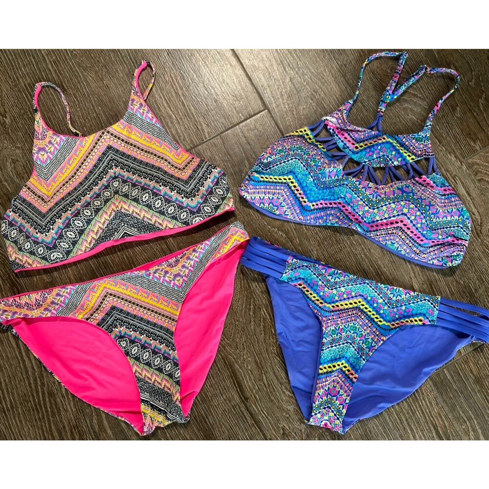 Set Of 2 Tinibikini Swimwear Swimsuit Bikinis Size Large Blue Pink